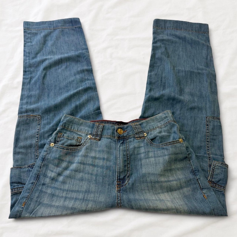 Tommy Hilfiger Blue Cargo Jeans Relaxed Straight Leg Utility Y2K Gorpcore 2